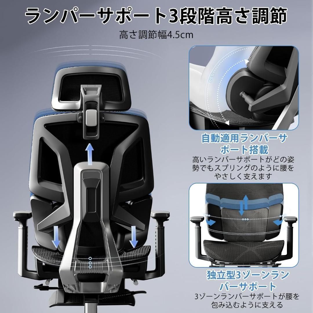 オフィスチェア 人間工学 椅子 疲れない デスクチェア ハイバック 3ゾーンランバーサポート搭載 座面スライド 3Dヘッドレスト 3Dアームレスト 背面3段階調節 リクライニング 通気性 メッシュ ブラック H-WY07 黒網 黒枠 MARWIL-DEMENAGEMENTS_CH