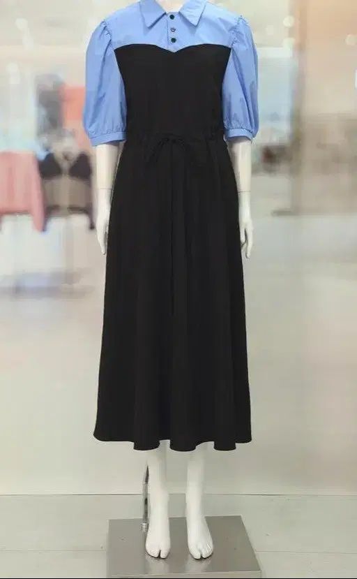 Leshop 青 シャツ 黒 ワンピース