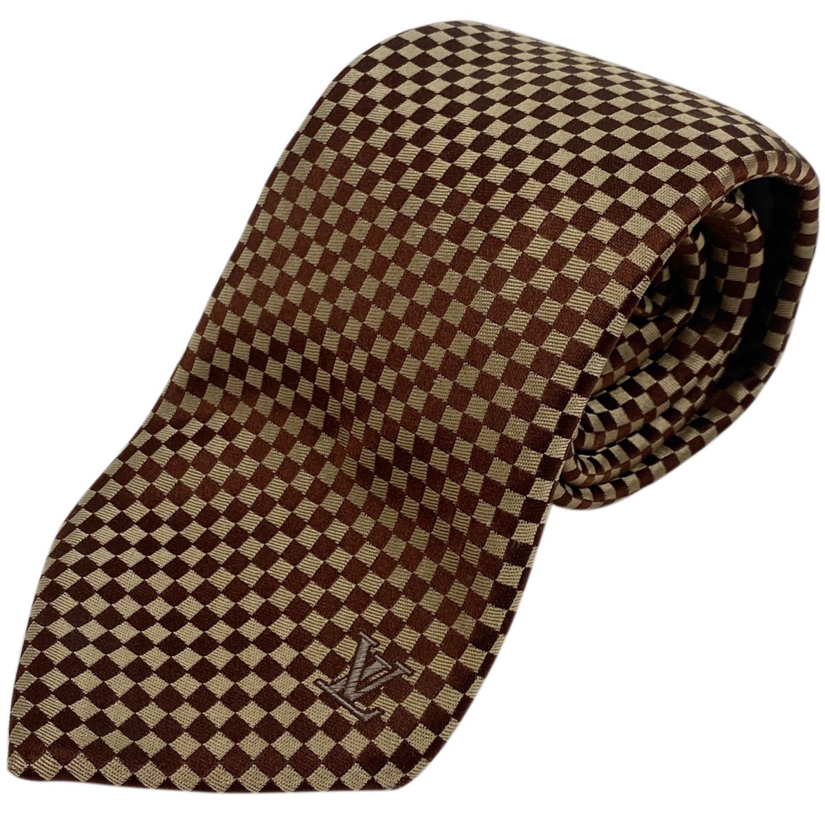 Louis Vuitton チェック柄 ネクタイ ブラウン ルイヴィトン LOUIS