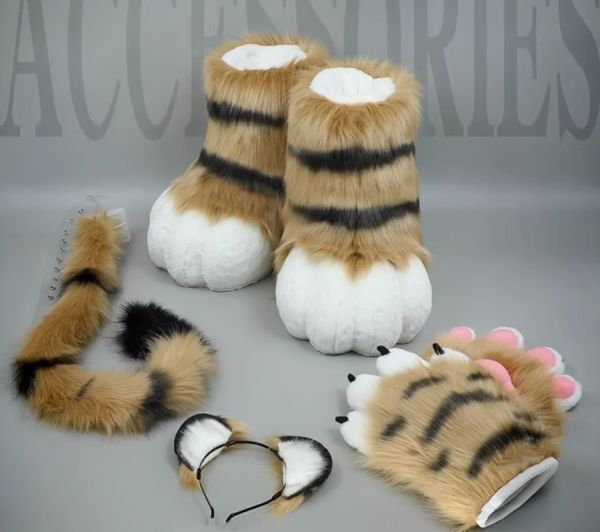 着ぐるみ トラ Aタイプ セット フリーサイズ ケモノ脚 手袋 尻尾 ファースーツ ケモノ fursuit ぬいぐるみ コスプレ コスチューム kigurumi