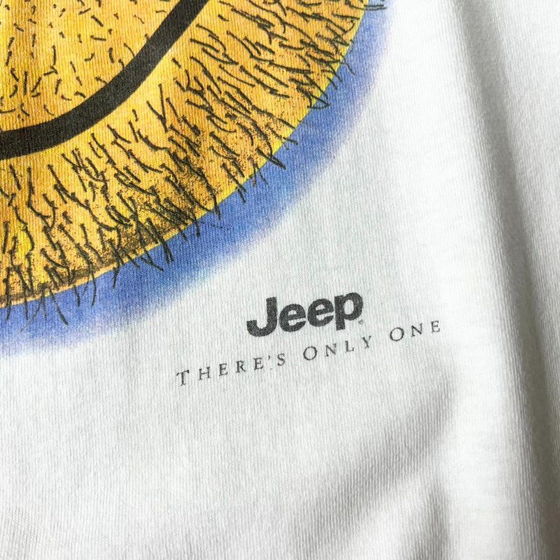 90s Jeep 企業物 スマイル ニコちゃん 髭 プリント 半袖 Tシャツ XXL 