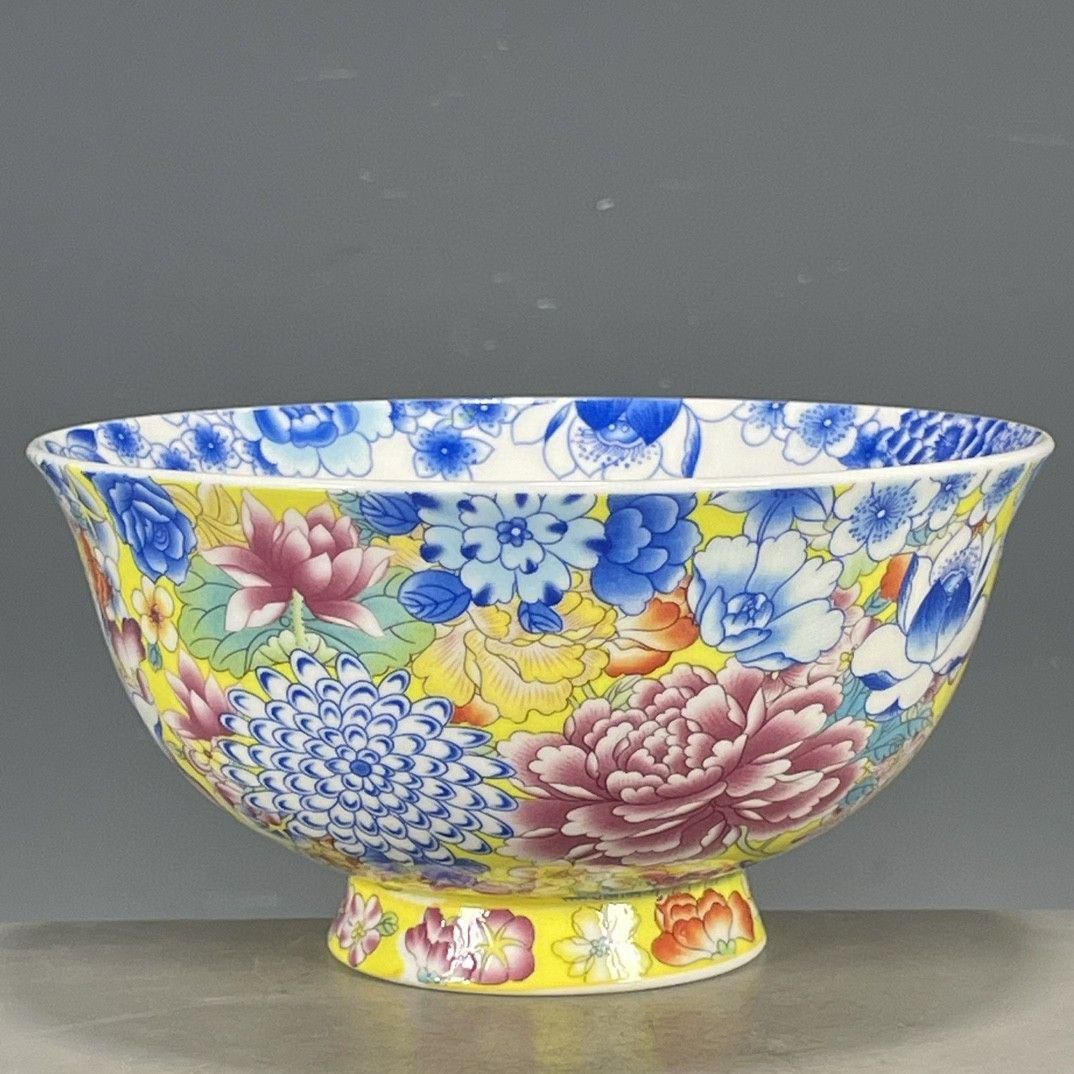 黄地万花琺瑯彩蒔絵碗 景徳鎮 陶磁器 装飾品 現代工芸品 美術品 置物 黄地万花琺瑯彩蒔絵碗 景徳鎮 陶磁器 装飾品 現代工芸品 美術品