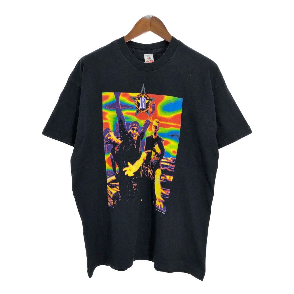 90年代 アイルランド製 FRUIT OF THE LOOM U2 ユートゥー ツアーＴシャツ バンド ブラック メンズ XL 古着 U0824