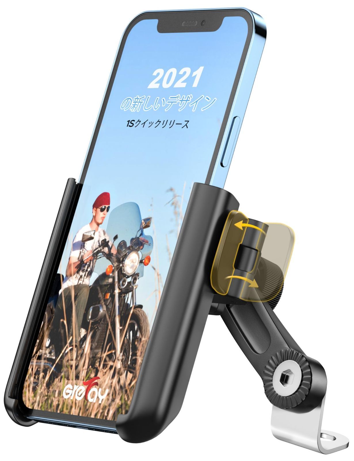携帯ホルダー原付 ミラーマウント付きバイク用 スマホホルダー スマホホルダー motorcycle スマートフォンホルダー phone ワンタッチ mount オートバイ 360度回転 振動吸収iphone 片手操作 15/14/13/12/1