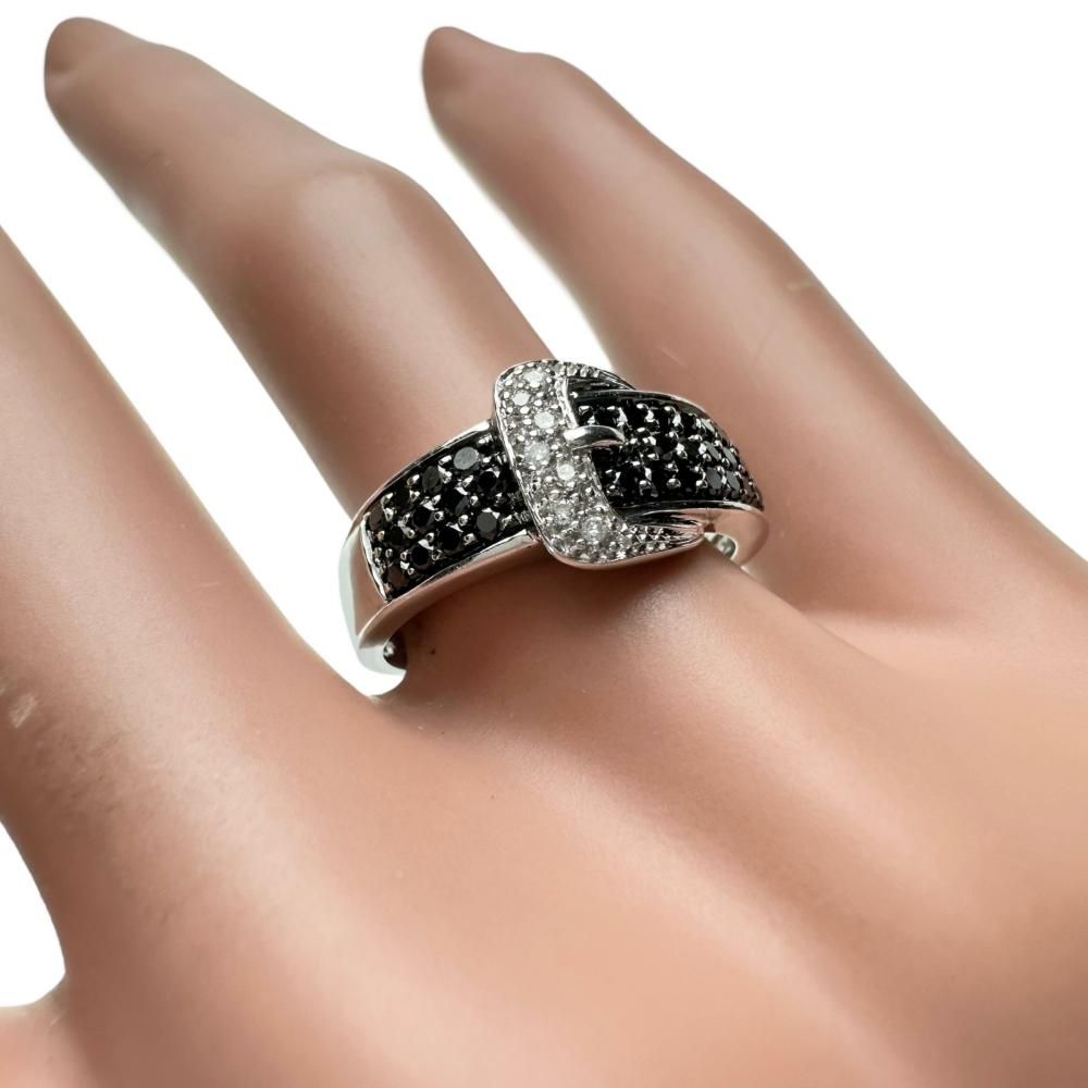 K18WG ブラックダイヤモンドリング　美品 11号 仕上げ済 ベルトデザイン ブラックダイヤモンド 計0.45ct