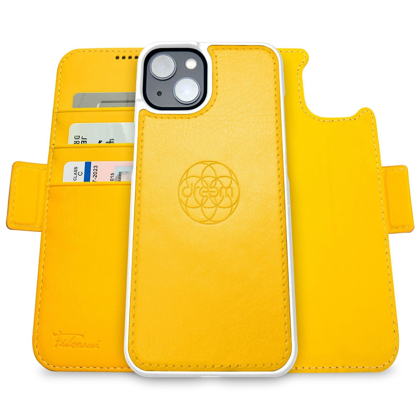 人気商品 Dreem フィボナッチ Fibonacci 2イン1 財布型ケース Apple iPhone 14 Plus用 - ヴィーガンレザー製 マグネット着脱式 耐衝撃 携帯電話ケース RFIDカード保護機能 2通りに使えるフリップスタンド付き -
