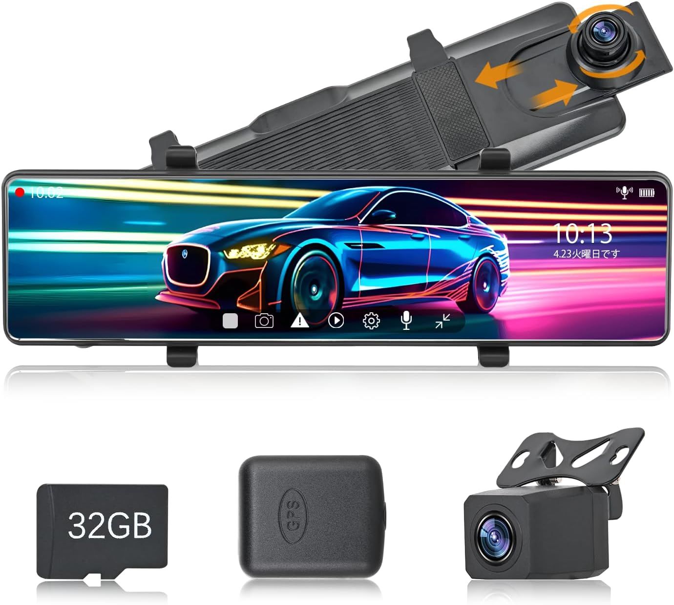 ドライブレコーダー ミラー型 12インチ タッチパネル 前後 カメラ 4K HD 800万画素 Gセンサー 170度超広角 GPS搭載 ノイズ対策済 ドラレコ 専用の右カメラ仕様 ループ録画 衝撃録画 常時録画 駐車