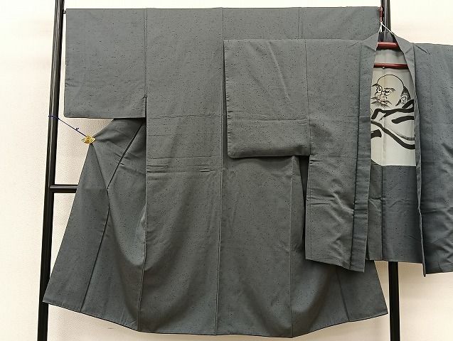 平和屋着物男性　お召　アンサンブル　紫鼠色　逸品　BAAK4153ph