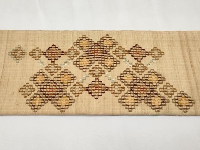 平和屋本店□極上 琉球伝統織物 琉球花織 九寸名古屋帯 紬地 草木染 玉