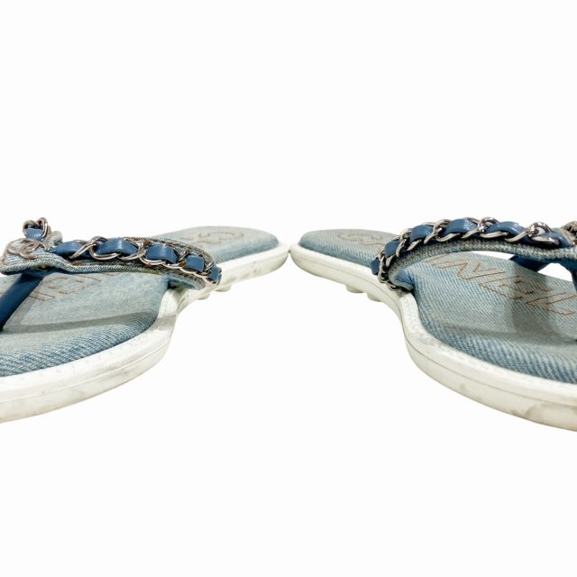 シャネル CHANEL ココマーク トングサンダル デニム チェーン 35