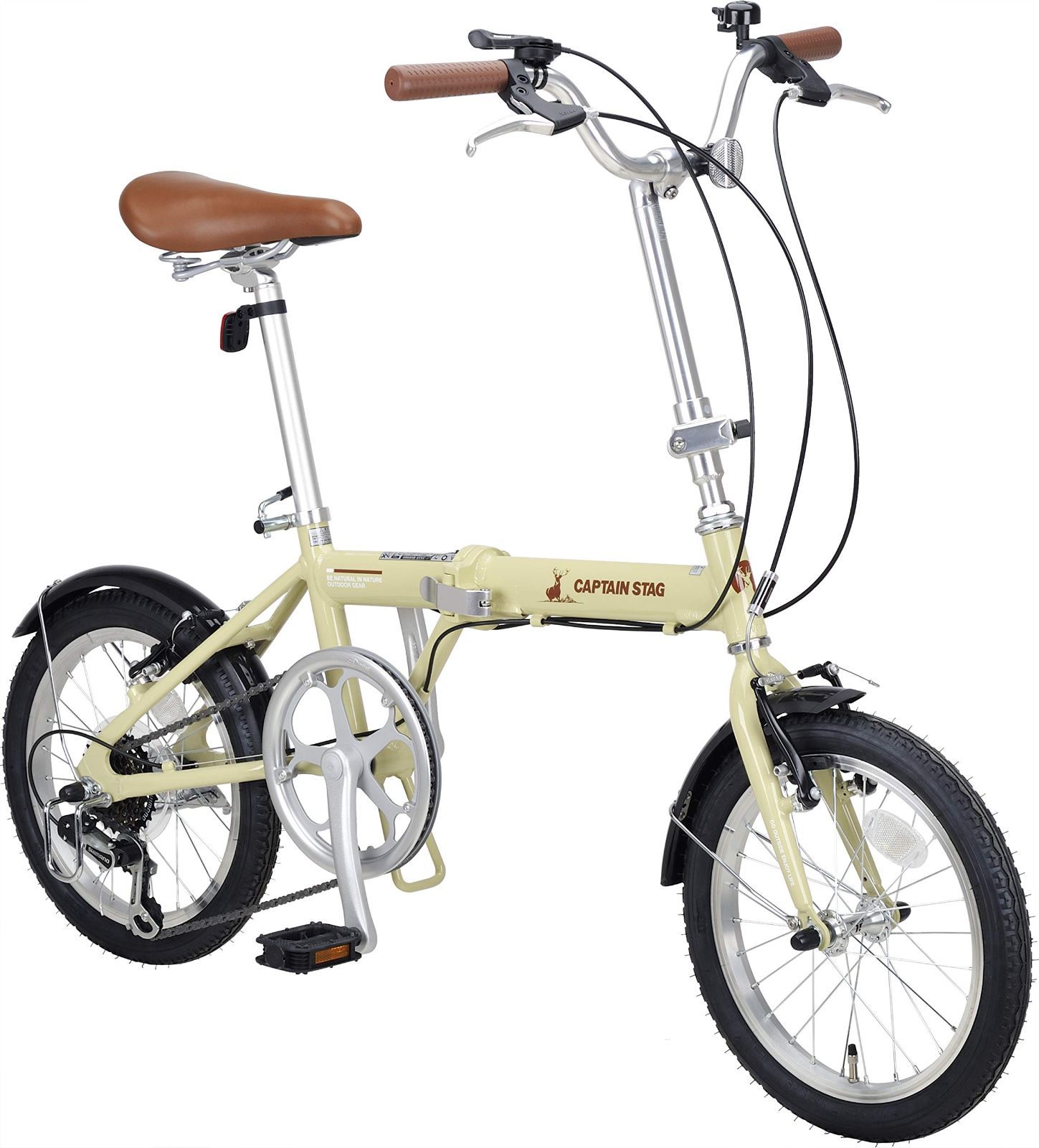 重量約10kg 前後V型ブレーキ SHIMANOパワーモジュレーター 高ギア比設定 前後泥よけ 軽量 アルミフレーム 折りたたみ自転車 16インチ AL STAG キャプテンスタッグ CAPTAIN BRIGHTFACE_UK