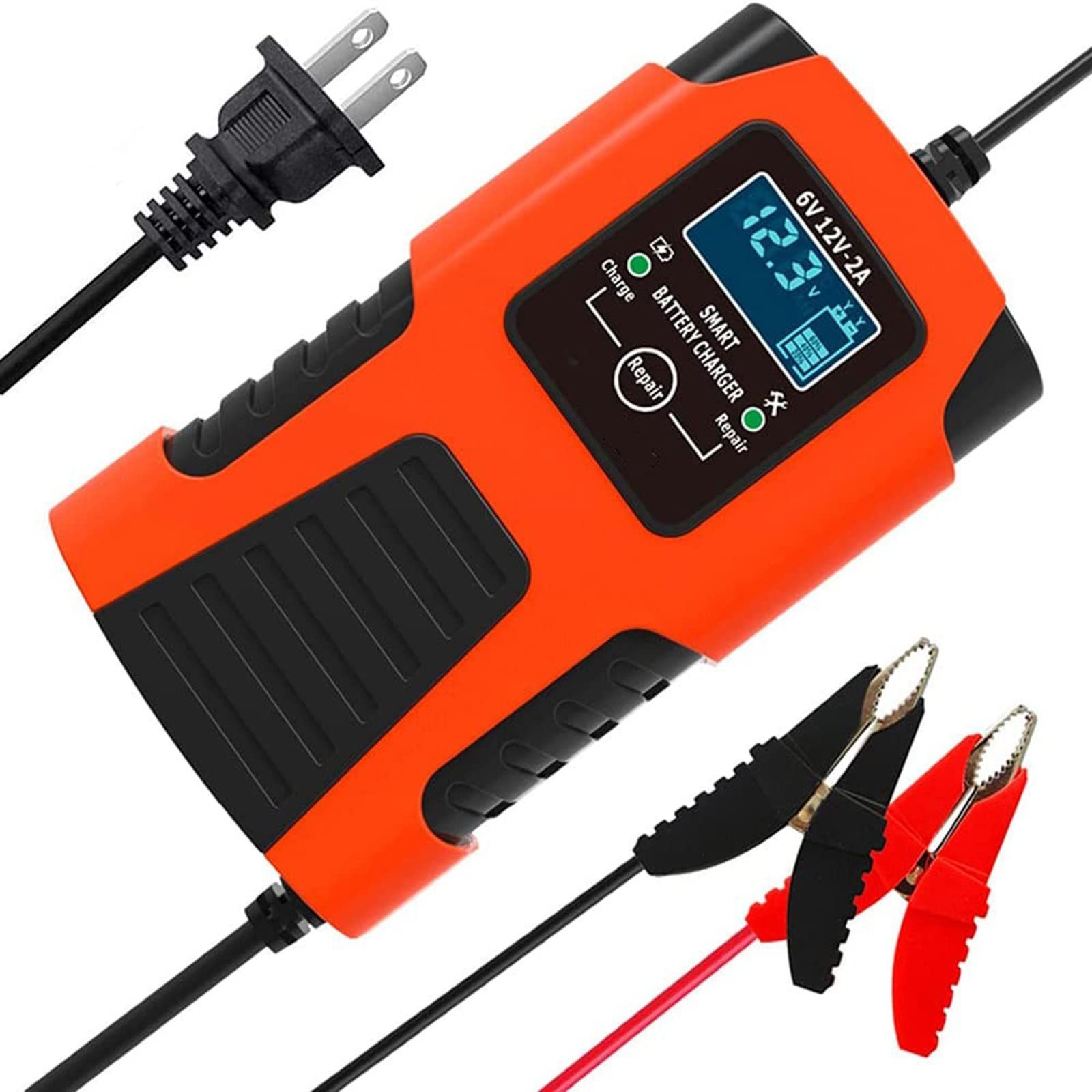 2A充電 4-40Ah用 メンテナンス充電 パルス充電 修復機能 自動車＆バイク用 全自動バッテリーチャージャー 6Vと12V用バッテリー充電器 AUTOWHD