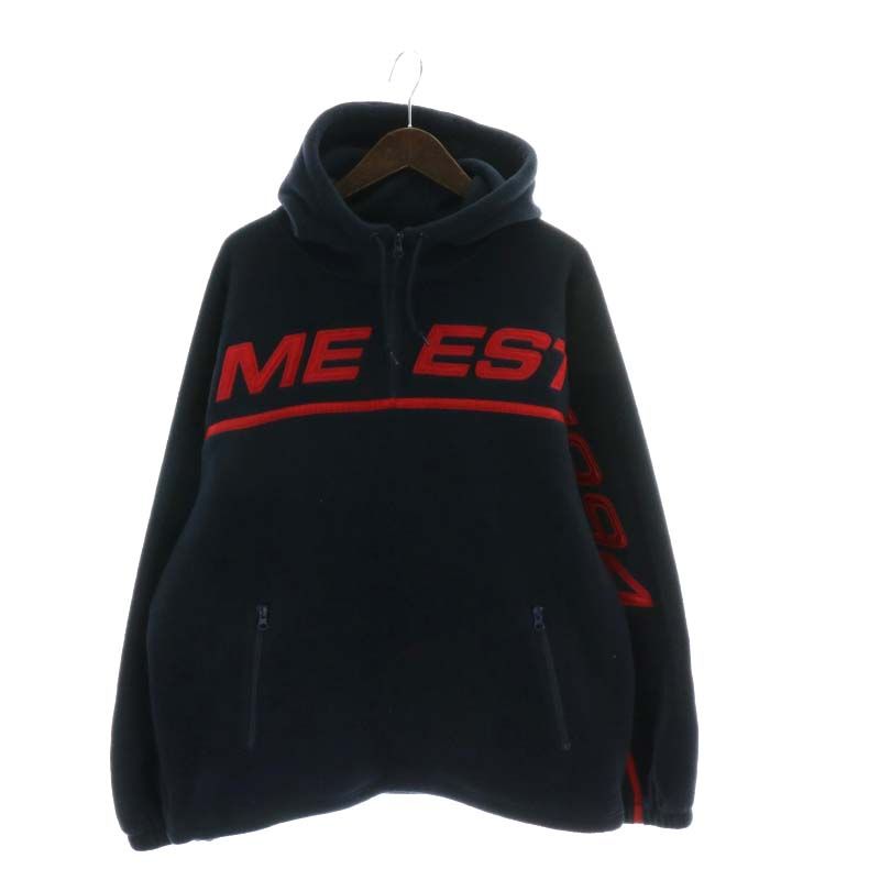シュプリーム SUPREME ポーラーテック POLARTEC ハーフジップロゴパーカー フリース プルオーバー 刺繍 L 紺 ネイビー 赤 レッド /XZ GY18