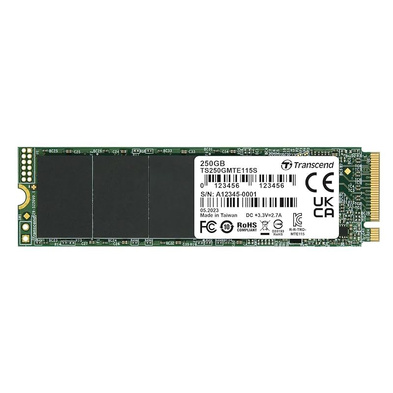 トランセンド M.2 NVMe SSD 250GB 2280 PCIe Gen3×4 最大読込み:3，000MB/s 最大書込み:1，300MB/s M Key TS250GMTE115S 0