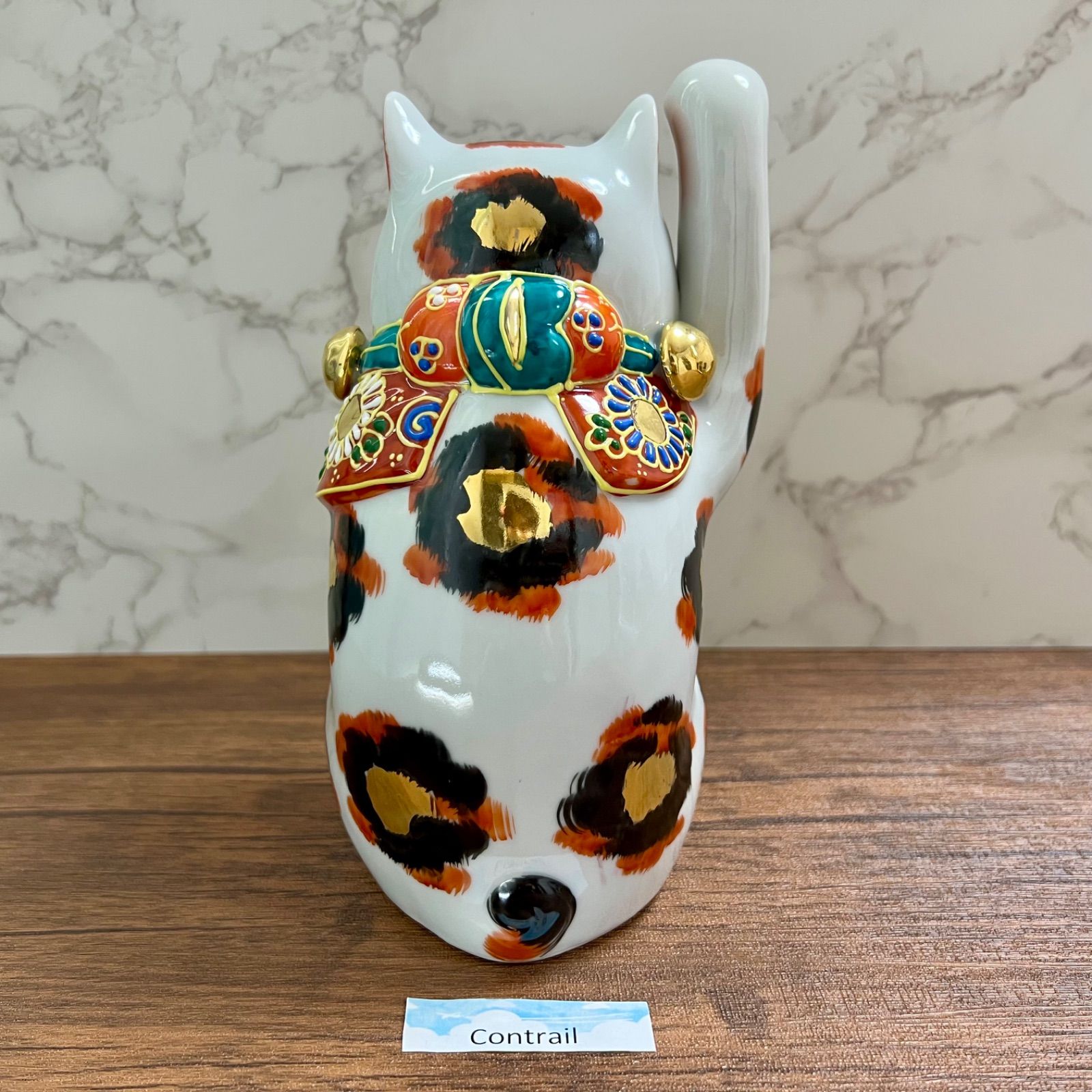 九谷焼】 6号 招き猫 金三毛 19.5cm 縁起物 置物 右手 金運招福 Maneki