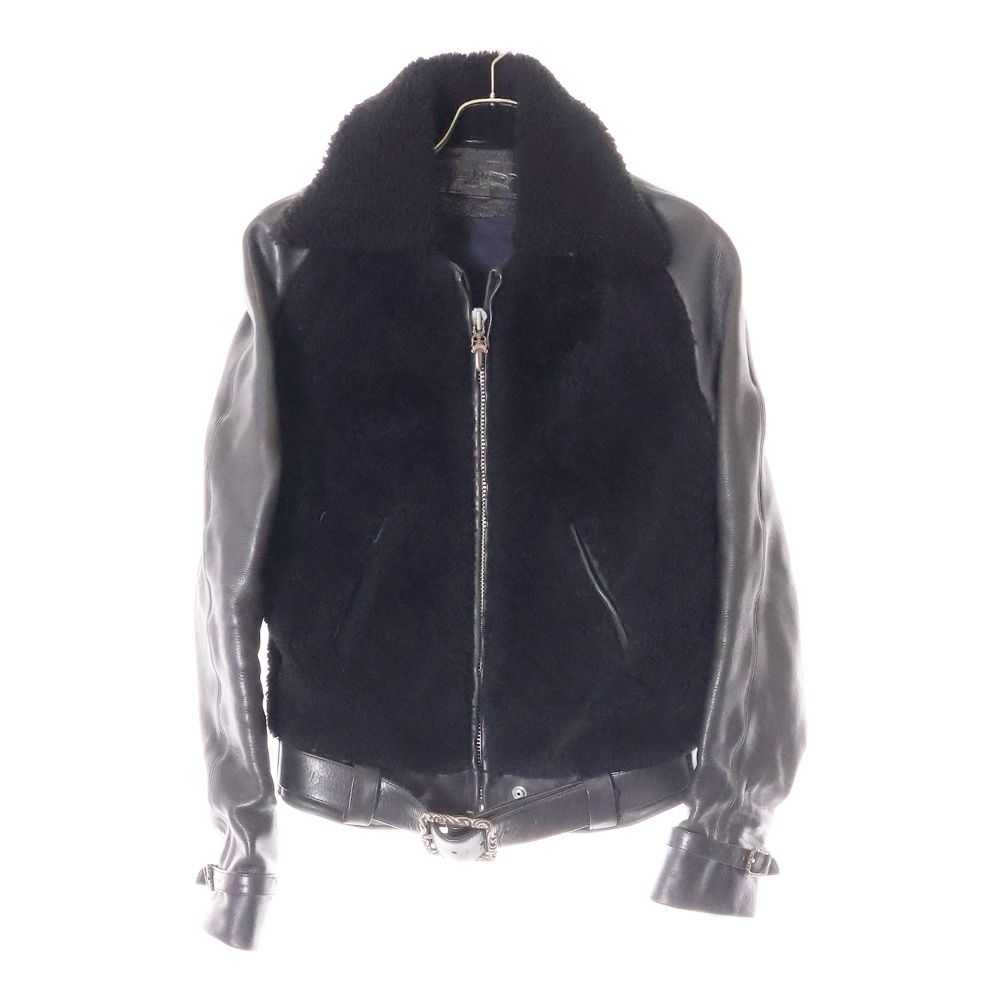 クロムハーツ レザージャケット　レディース　S CHROME HEARTS (クロムハーツ) レザー切り替えボアジャケット