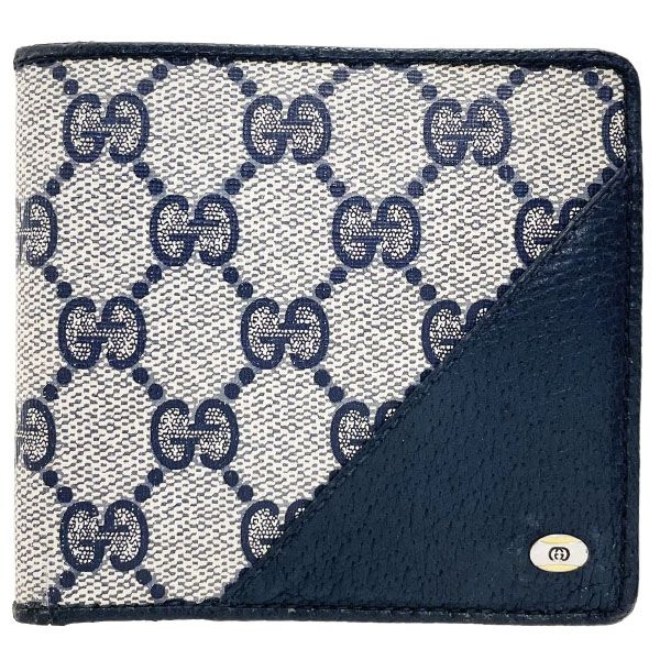 グッチ 財布 二つ折り財布 PVC レザー 革 ネイビー 紺 01 03 411 GUCCI グッチ ヴィンテージ GGプラス コンパクト財布 ミニ財布 ミニウォレット ウォレット サイフ メンズ 紳士 男性