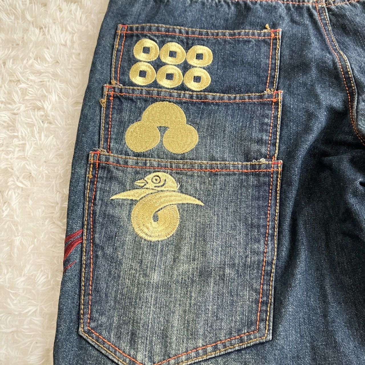 美品！流儀×花鳥風月 コラボ 和柄ジーンズ 刺繍 鳳凰 六文銭 デニム