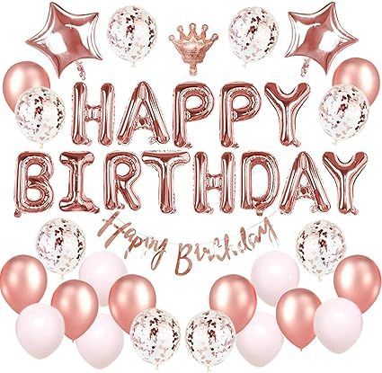 誕生日 飾り付け バルーン 48点 セット バースデー HAPPY BIRTHDAY バースデー ガーランド ローズゴールド 王冠 風船 デコレーション パーティー お祝い 記念日 サプライズ 男女兼用 (ローズゴールド)