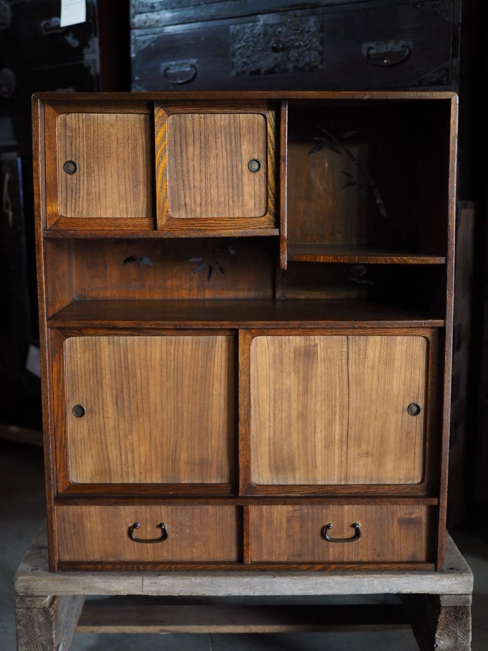 和モダンなレトロ茶箪笥 昭和前期 古録展 送料無料 品番S10818