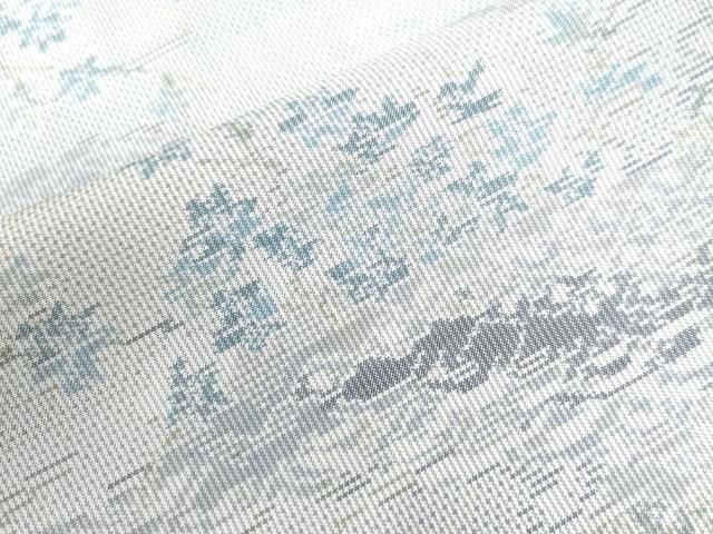 平和屋着物○都喜ヱ門 本場大島紬 白大島 7マルキ 吉祥草花文 藤絹織物