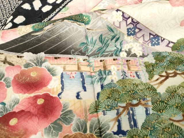 振り袖 南蛮船風景文 手描き 金彩 アンティーク 今日のめっけもん～墨色に金の南蛮船の色留袖 | 風月庵～着物で