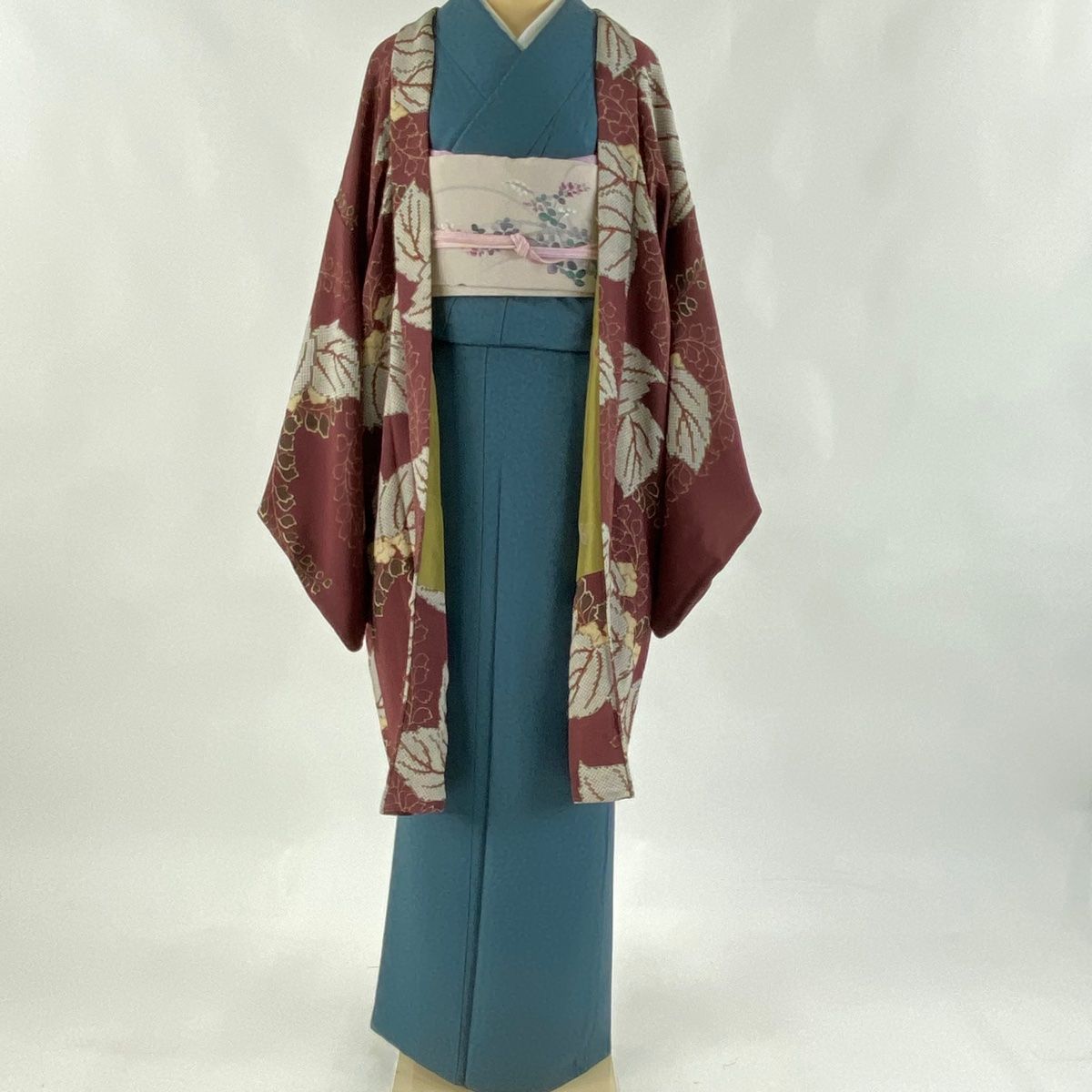 羽織 身丈100cm 裄丈67.5cm L 桐 縮緬 金彩 赤紫 正絹