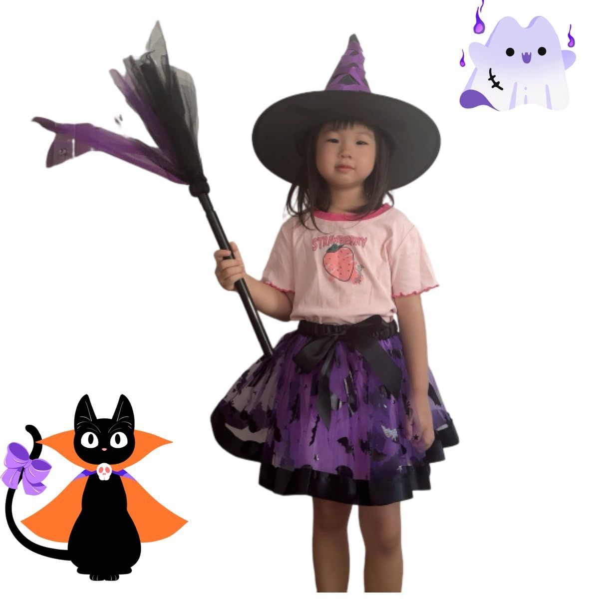 売切注意 お早めに バレエスカート ふわふわ ステージ スカート 演出服 3点セット 女の子 卒園式 子供 卒業式 魔女 コスプレ 変装 ハロウィン 帽子 ほうき付き COSSA