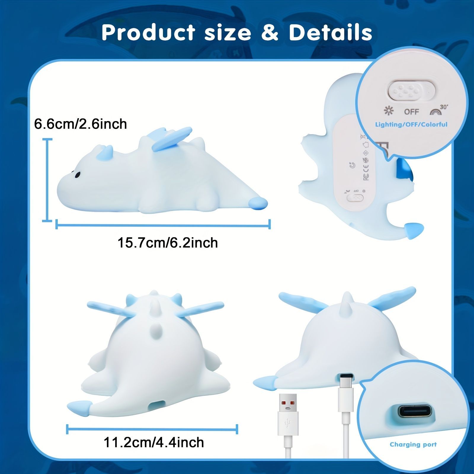 【品質保証書】 ナイトライト ベッドサイドランプ 卓上ライト オブジェ 置物 ドラゴン 青 黄色 2 間接照明 インテリア 寝室 授乳ライト テーブルライト テーブルランプ オシャレ ギフト プレゼント 誕生日 贈り物 シリコン