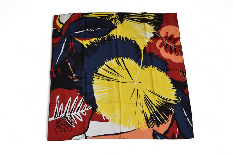 未使用近い LOEWE 超大判 シルクシフォン スカーフ ボタニカルアート