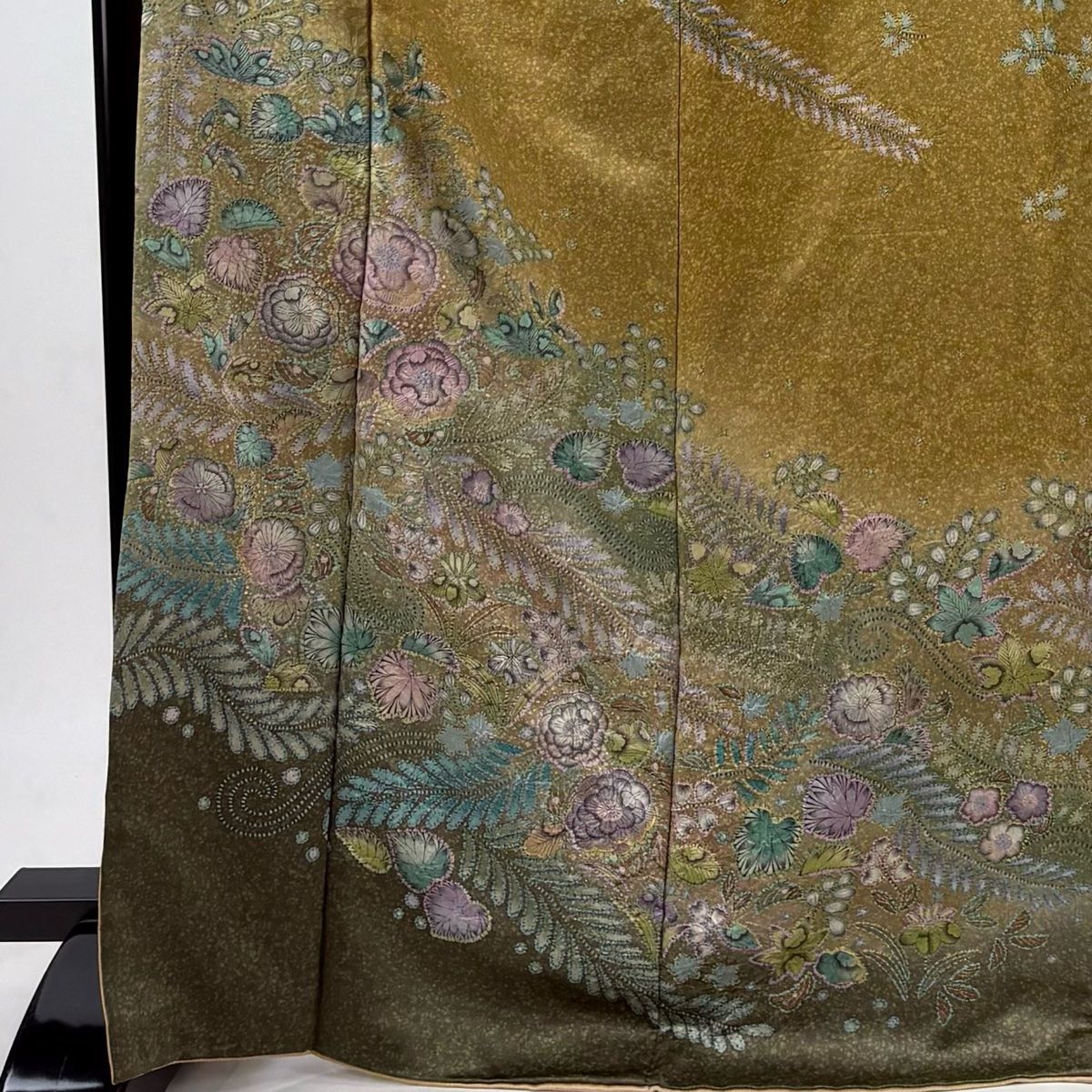 訪問着 身丈168.5cm 裄丈65.5cm M 袷 辻が花 金彩 ぼかし 黄土色 正絹 名品