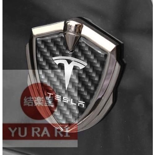 テスラ TESLAシルバーステッカー 車ロゴ エンブレム 3D立体 金属