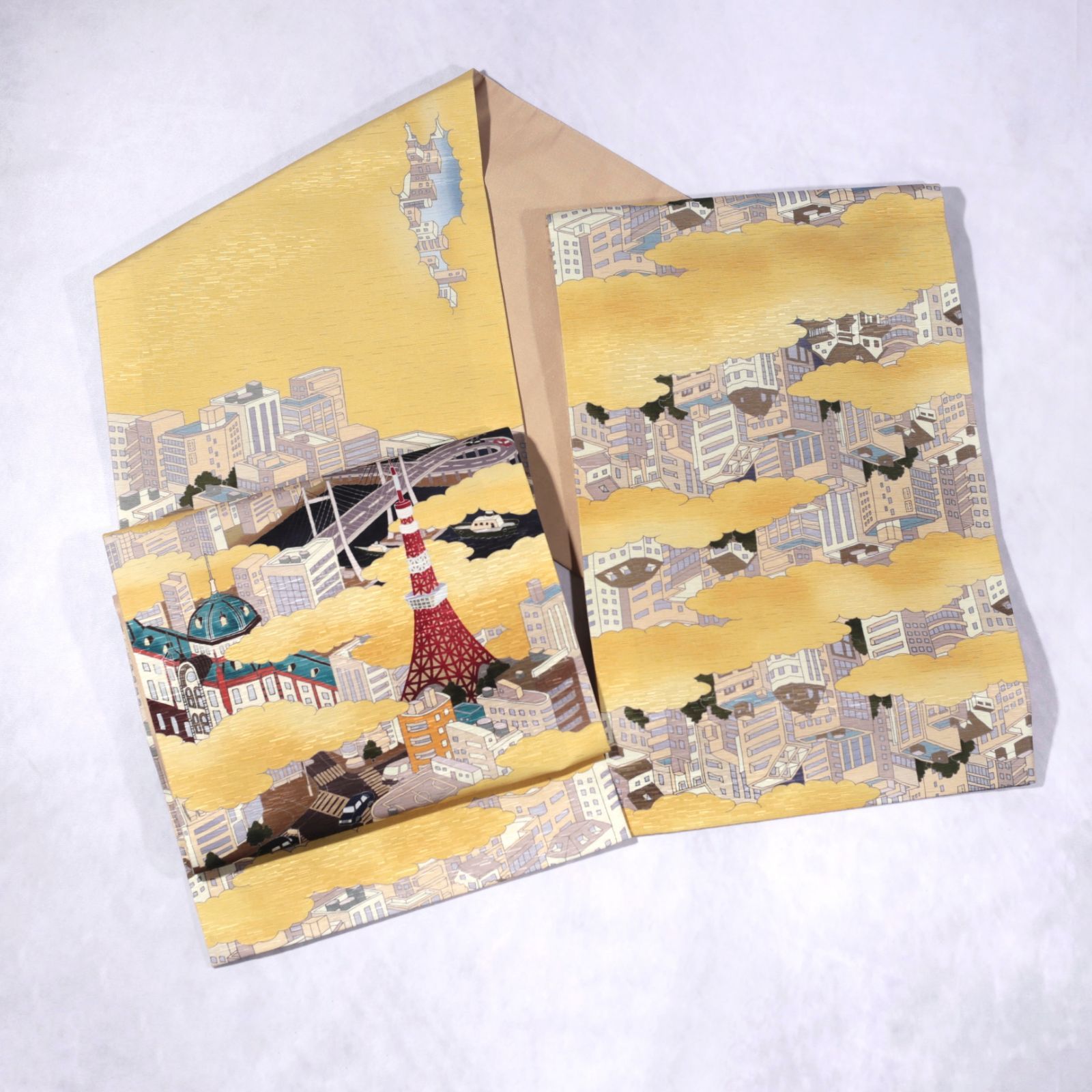 *. 再入荷 .* 新品・未使用 WAKKA 正絹 京袋帯【東京ドローン/金雲】お仕立て上がり 着物 帯 カジュアル 一重太鼓 OB-48 再入荷 .* 新品・未使用 WAKKA 正絹 京袋帯【東京ドローン/金雲】お