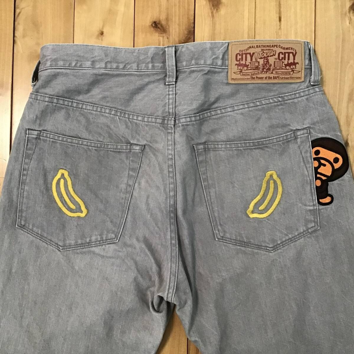 Milo 刺繍 グレー デニム パンツ Mサイズ a bathing ape BAPE