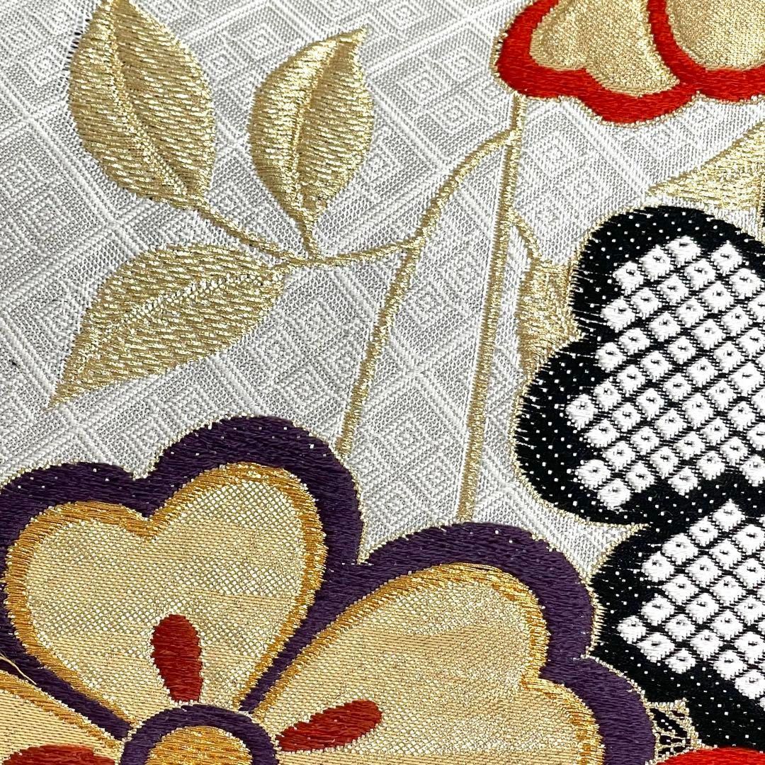C9 美品 竹垣に季節の花々 金 パステル 六通 正絹 薄物 夏用 絽 紗 袋帯 ✿ C9 竹垣に季節の花々 金 パステル 六通 正絹 薄物 夏用 絽