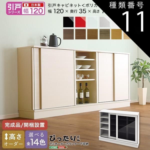 種類11:レッド（艶有） セミオーダーカウンター下収納ぴったりくん キャビネット(ポリカタイプ グレイ) 幅120cm×奥行35cm