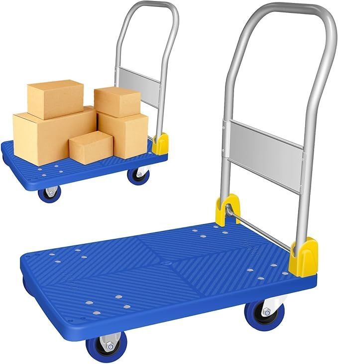【在庫処分】JZOOOZ 【2024最新型】台車 折りたたみ台車 耐荷重200kg (48x72cm) ブルー 平台台車 静音台車 台車 折りたたみ 業務用台車 軽量 台車大型 屋内外で使用可能 倉庫、農業、輸送、ハンド
