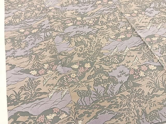 平和屋着物□上質な小紋 型染め 樹下鳥獣文 正絹 逸品