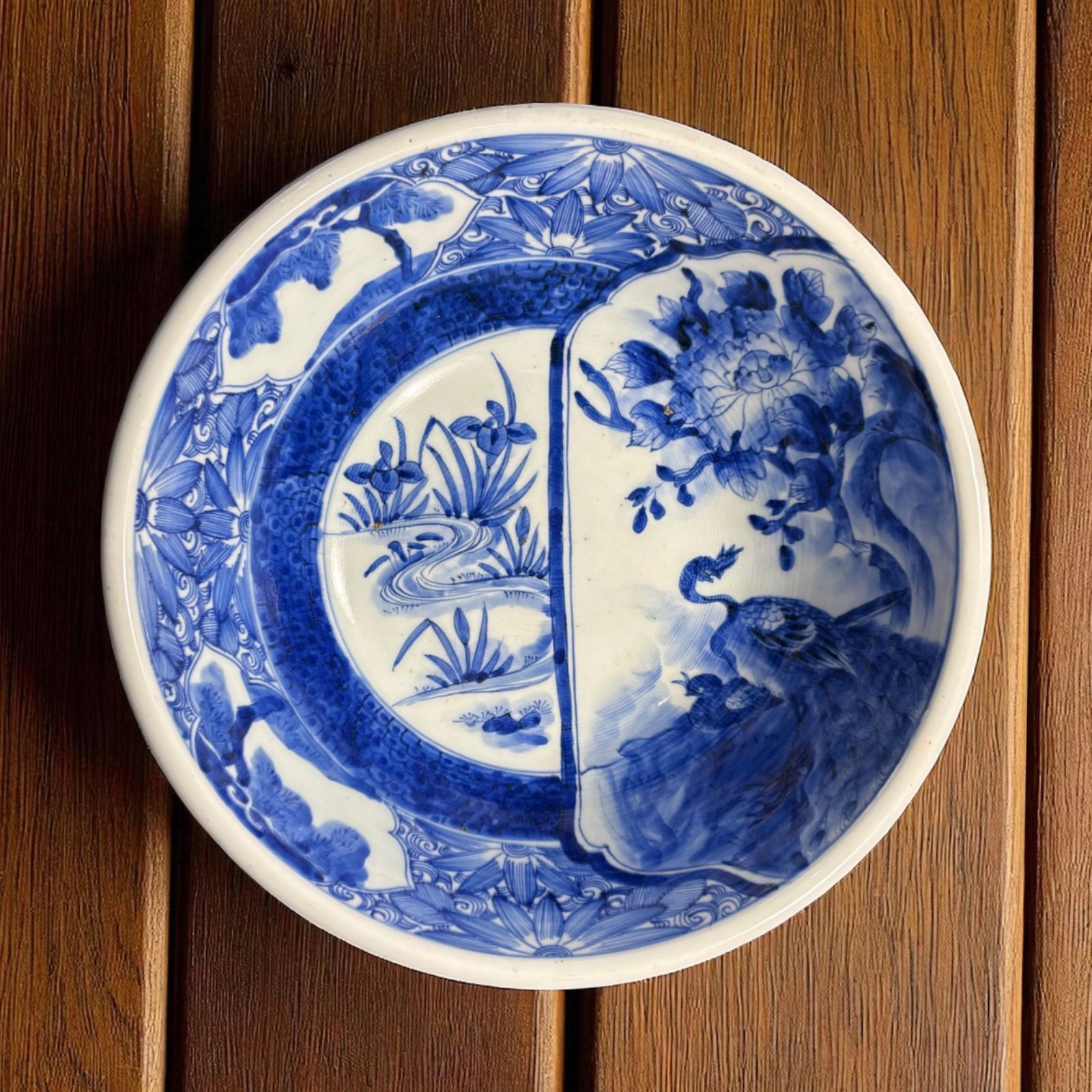 古伊万里 大鉢 鶏草花文図 盛り鉢 色絵 鉢 取り皿 飾り皿 和食器