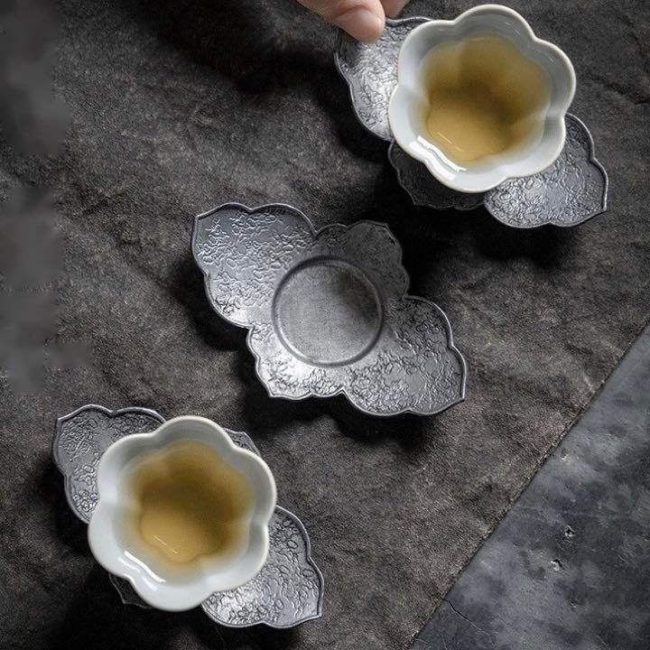 煎茶道具　茶托五客 Amazon.co.jp: 精峰堂造 本錫製 茶托 無地 5客セット 径約9.8cm