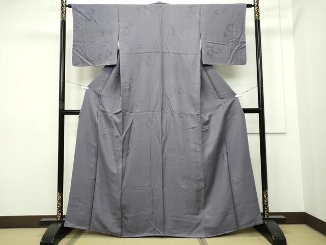 平和屋着物○上質な色無地 鵬笙 かの子織 唐草地紋 薄鼠色 反端付き