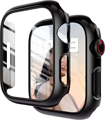 Uzantoo apple Watch Series 987 45mm ケース 旭硝子材ガラスフィルム 一体型 全面保護 高透光率 指紋防止 日本旭硝子材 防水 防雪 防塵 PC素材 衝撃吸収 アップルウォッチ987 用 ガラス ケース 保護カバ