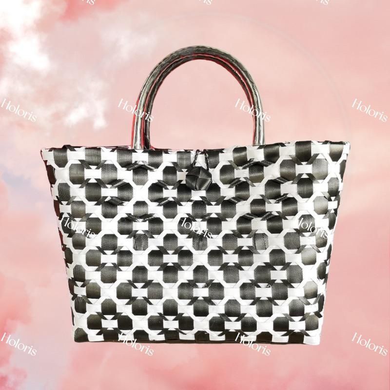 プラかご V59 ハンドメイド PPバンド エコバッグブラック × ブラウン プラかご V59 ハンドメイド PPバンド エコバッグブラック × ブラウン