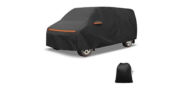 X AUTOHAUX トヨタ ヴォクシーVoxy用 車ボディカバー 自動車カバー 防水生地-5層構造 裏起毛 塗装面保護 運転席ジッパー付き ドア開閉 防風ロープ 収納袋付き 日焼け 梅雨対策 車中泊 仮眠 暑さ対策 UVカット ブラック