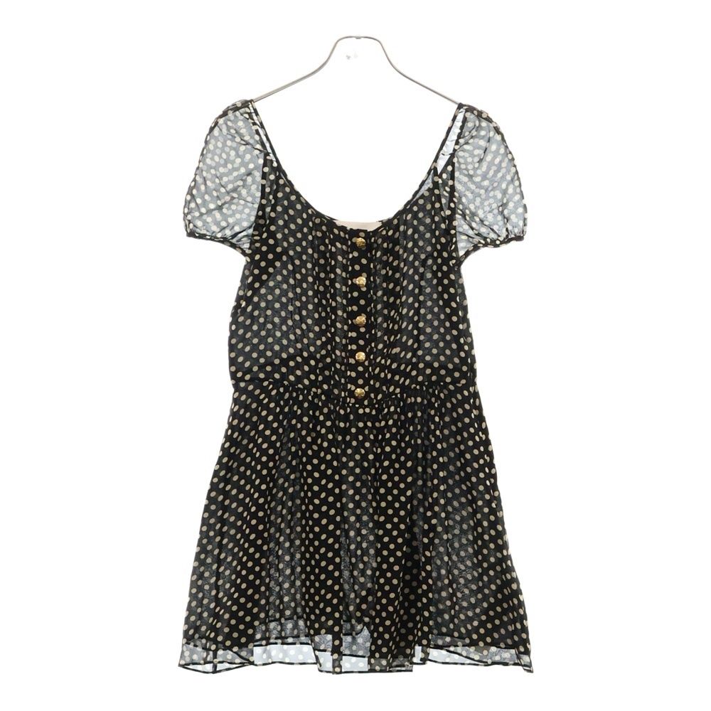 CELINE セリーヌ ドット柄 トリオンフボタン シルク シアー ミニワンピース ドレス ブラック|ベージュ レディース 2R59K153J.18BV