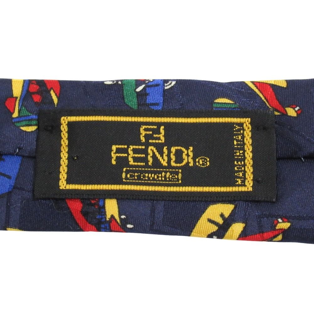 【美品】ネクタイ　フェンディ　FENDI　総柄　シルク　高級　ネイビー 美品 FENDI フェンディ 総柄 シルク ネクタイ レギュラータイ