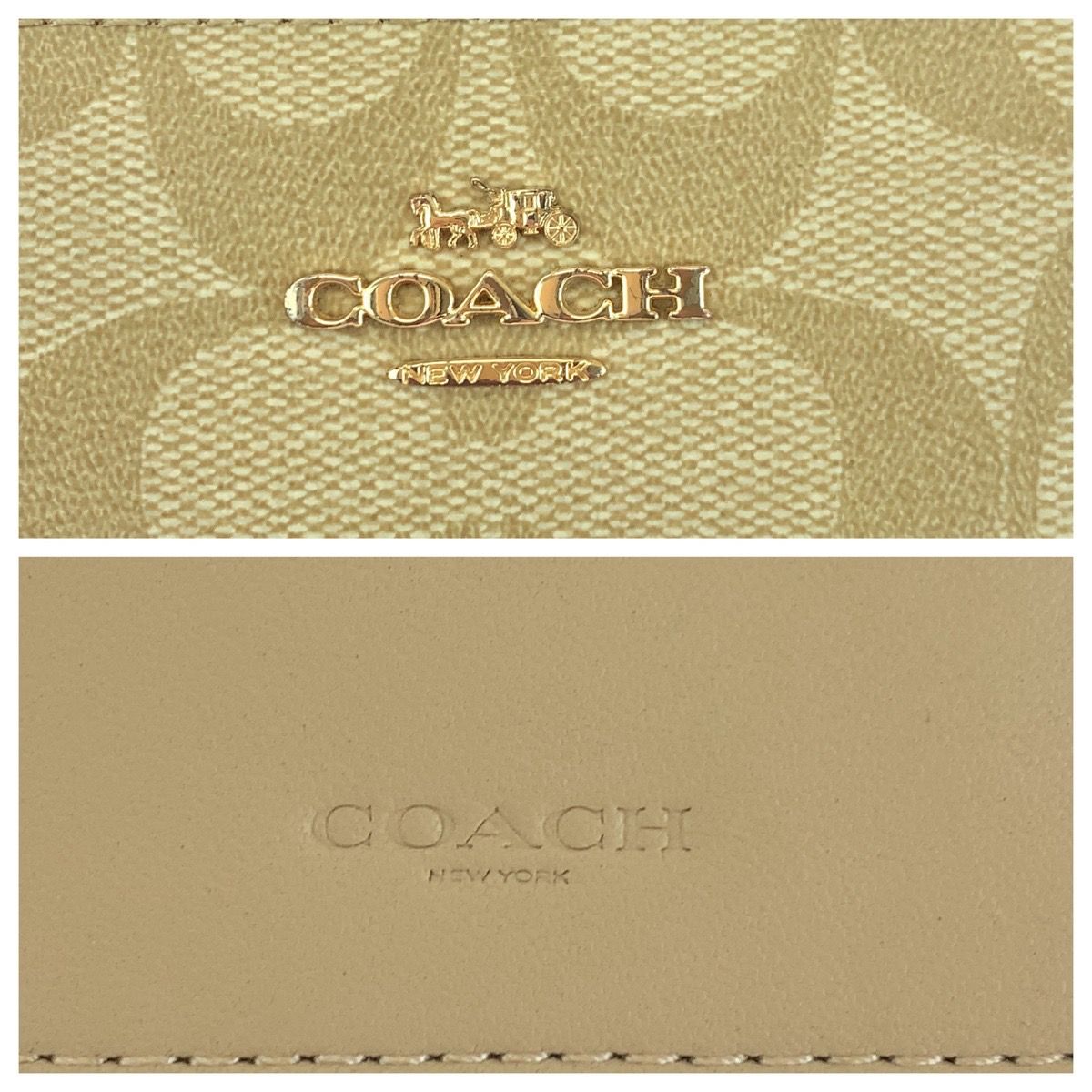 美品 COACH コーチ シグネチャー キスロック ベージュ ゴールド 美品 COACH コーチ シグネチャー キスロック ベージュ ゴールド