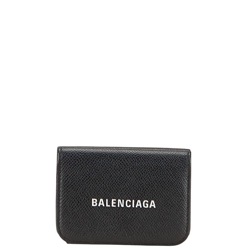 バレンシアガ ロゴ コンパクトウォレット 三つ折り財布 593813 ブラック レザー レディース BALENCIAGA 1-0231806