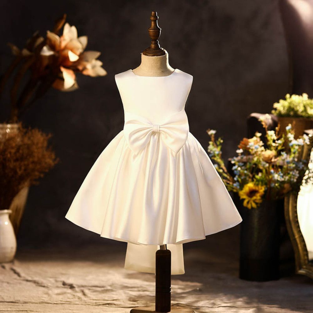 ホワイト  110cm  キッズ ドレス pmykidsdress01 子供 ドレス キッズドレス フォーマルドレス ワンピース ノースリブ リボン 膝丈 フレア シンプル 無地 ピアノ発表会 演奏会 フォーマル 結婚式 セ
