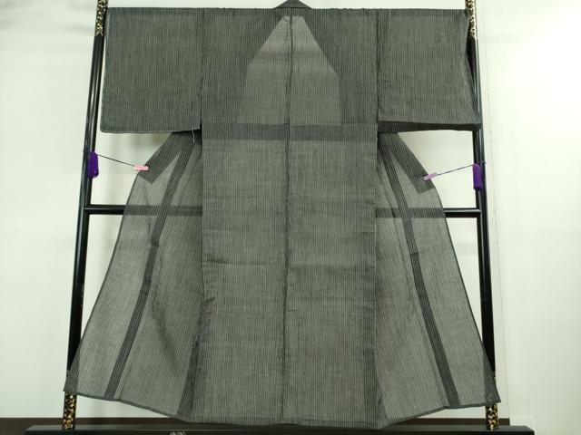 平和屋着物 上 夏物 男性 本場小千谷ちぢみ 麻麻縞 黒地 ♥ DZAA9442kh5